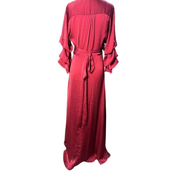 NEW Aakaa Burgundy Ruffle Wrap Maxi Holiday Dress M Long Gown Formal Evening - Picture 8 of 14